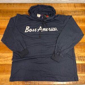 VTG 90s Boss America Pullover Spell Out Hoodie Sweatshirt Mens Size Large Tall